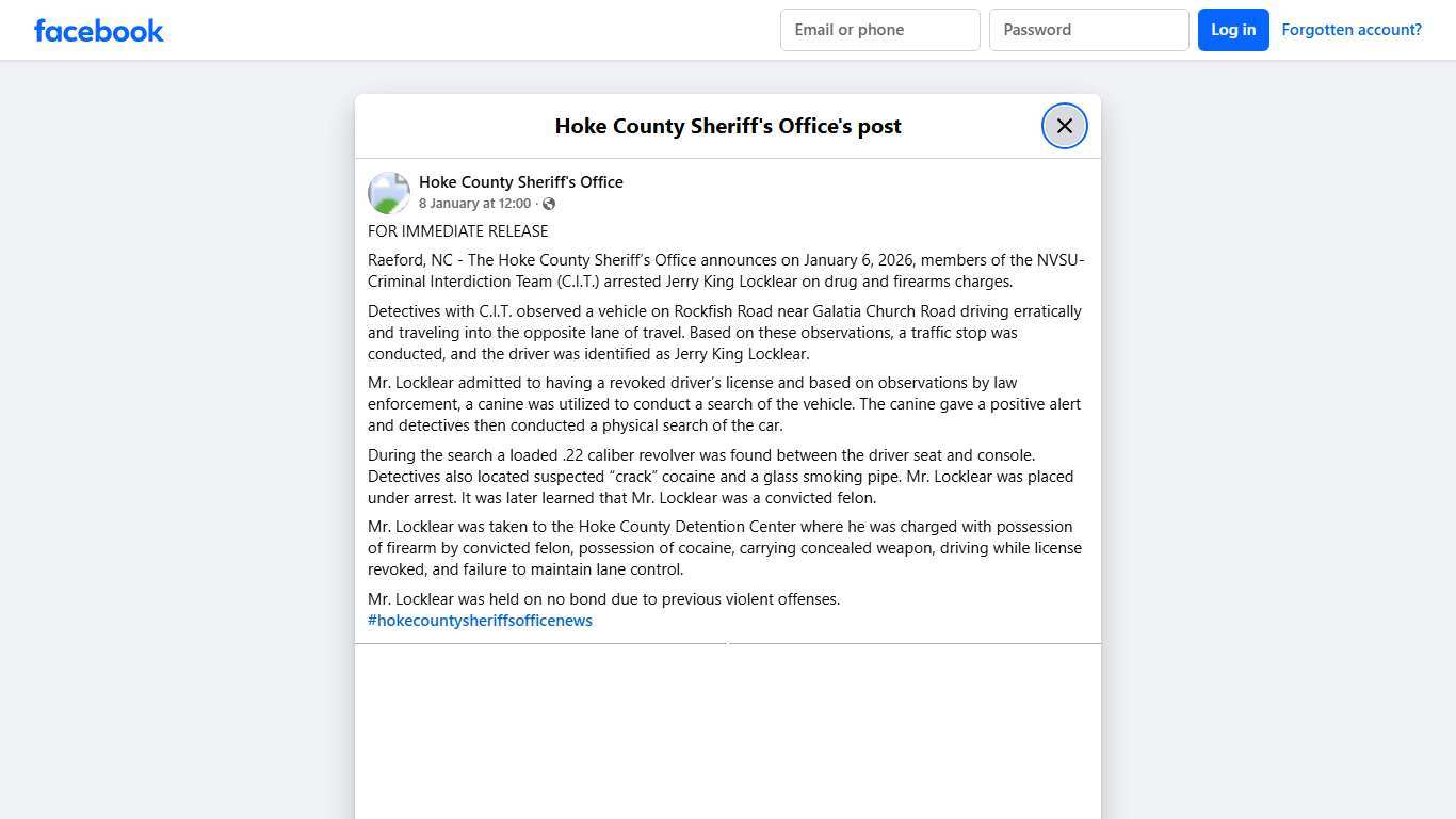 FOR IMMEDIATE RELEASE... - Hoke County Sheriff's Office Facebook