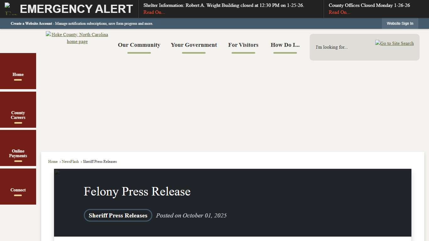 Felony Press Release • Hoke County, NC